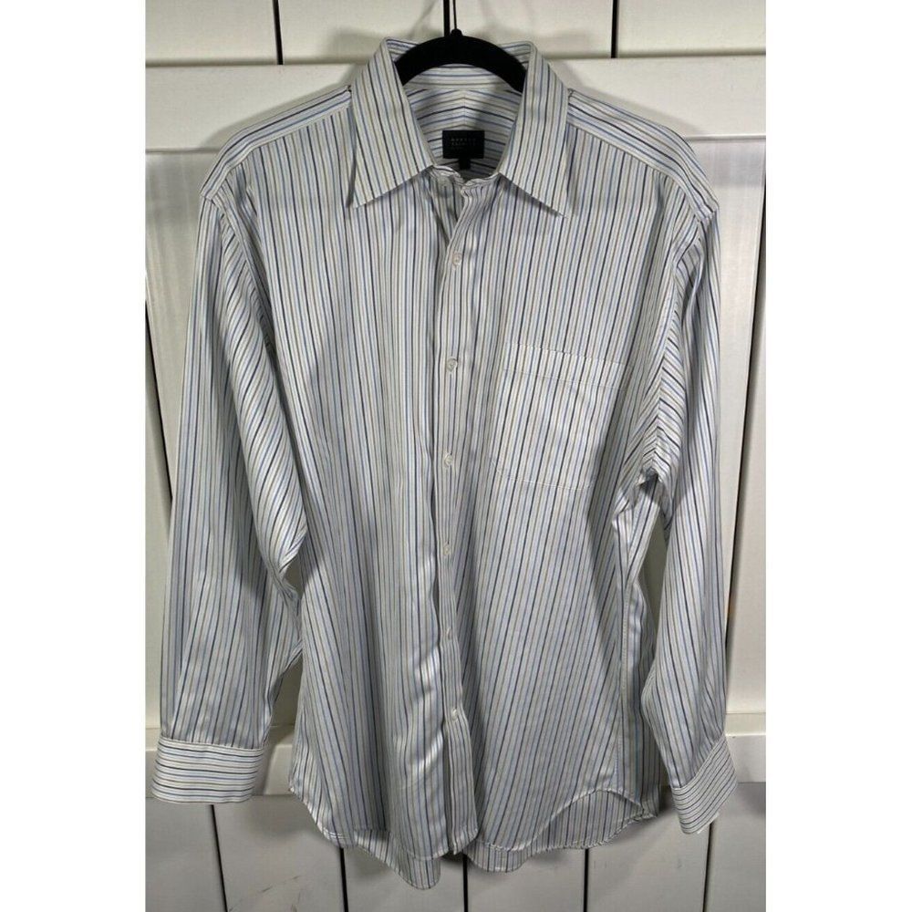 Robert Talbott Carmel Black Label Dress Shirt Striped Blue Navy Gray 16/34
